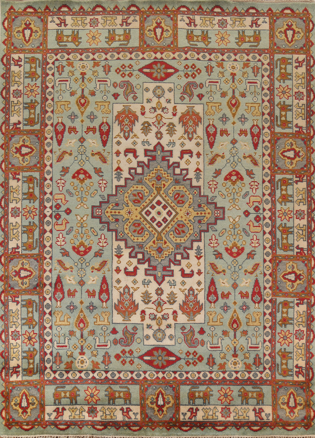 Tribal Green Geometric Heriz Serapi Wool Area Rug 8x10