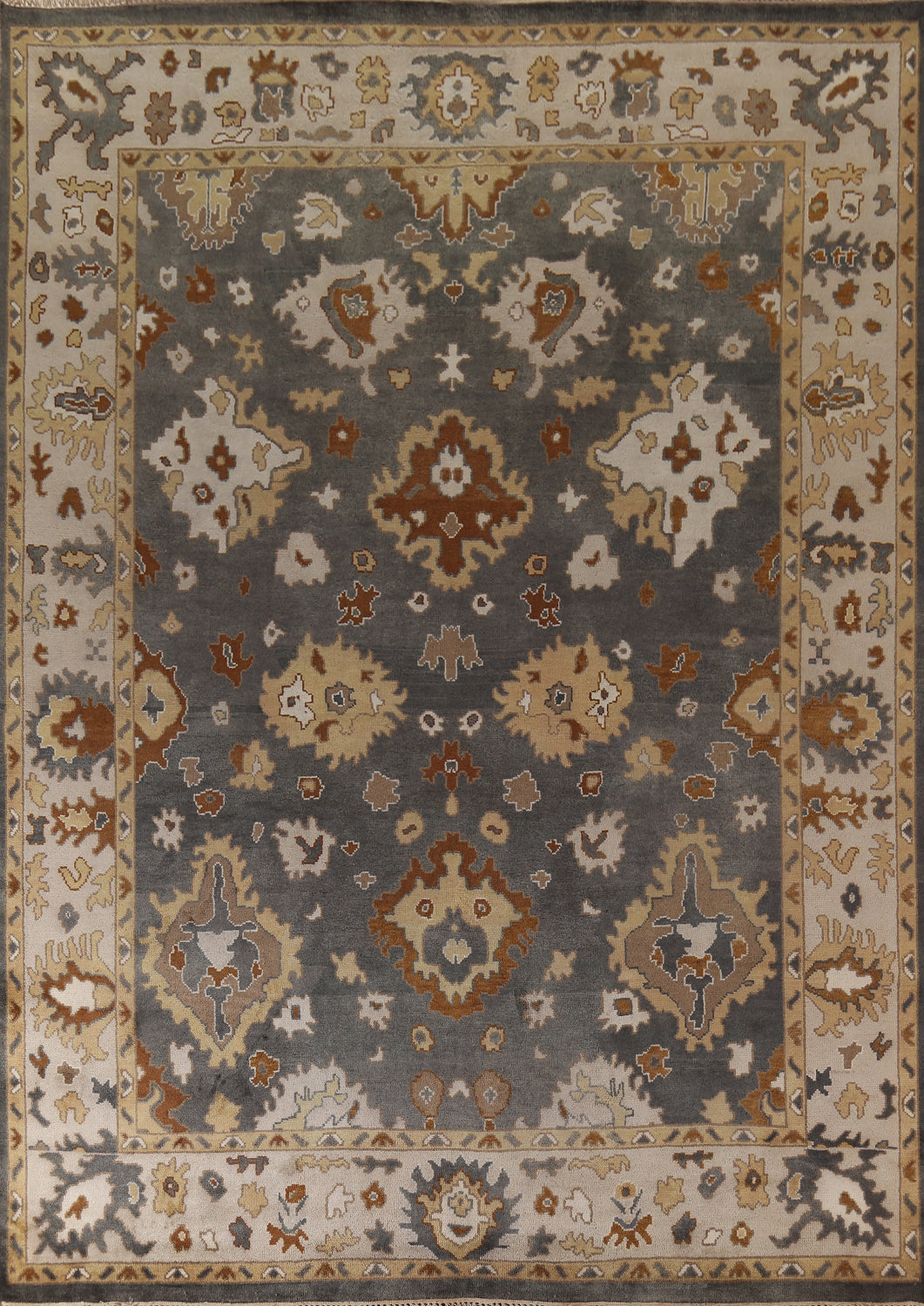 Handmade Gray Floral Oushak Oriental Area Rug 9x12