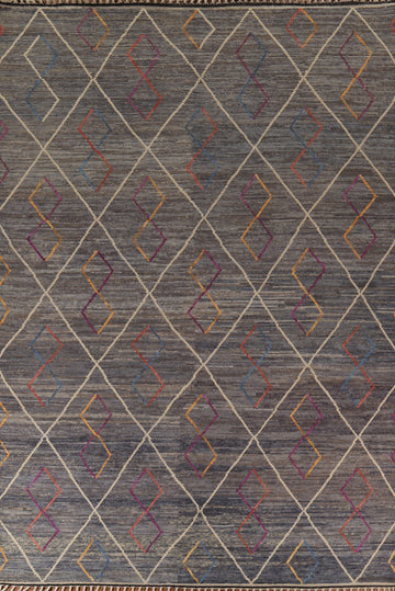 Gray & Blue Trellis Moroccan Wool Area Rug 9x13