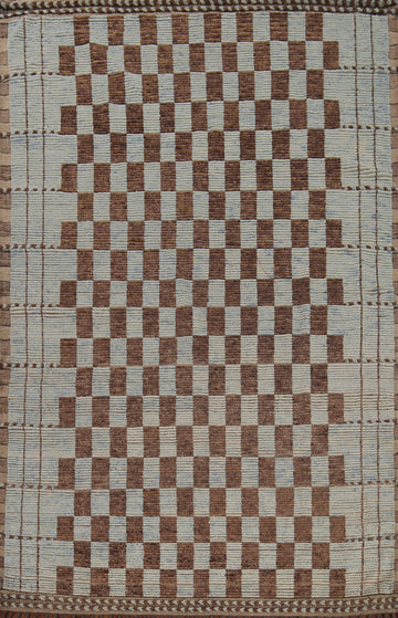 Checkered Wool Moroccan Modern Area Rug 7x11