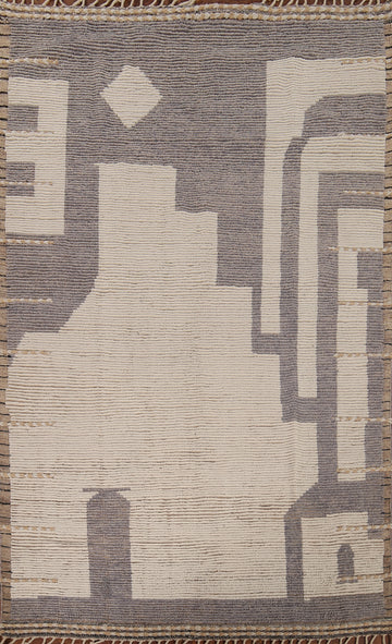 Earth Tone Wool Moroccan Modern Area Rug 6x10