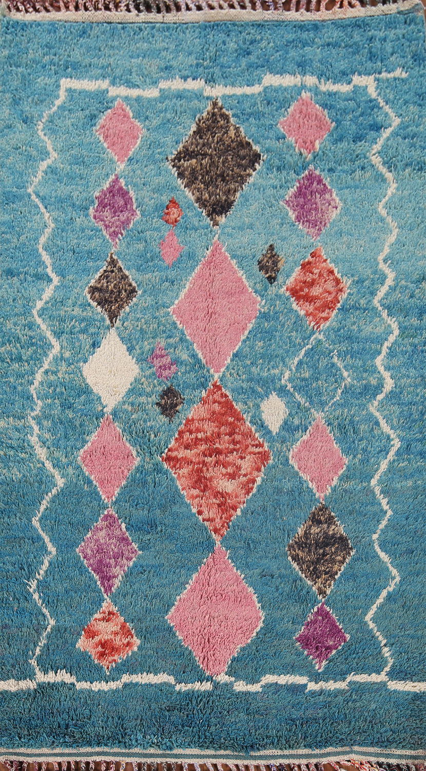Turquoise Blue Moroccan Oriental Area Rug 5x9