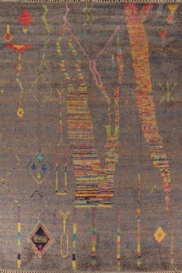 Brown & Blue Moroccan Abstract Area Rug 9x13