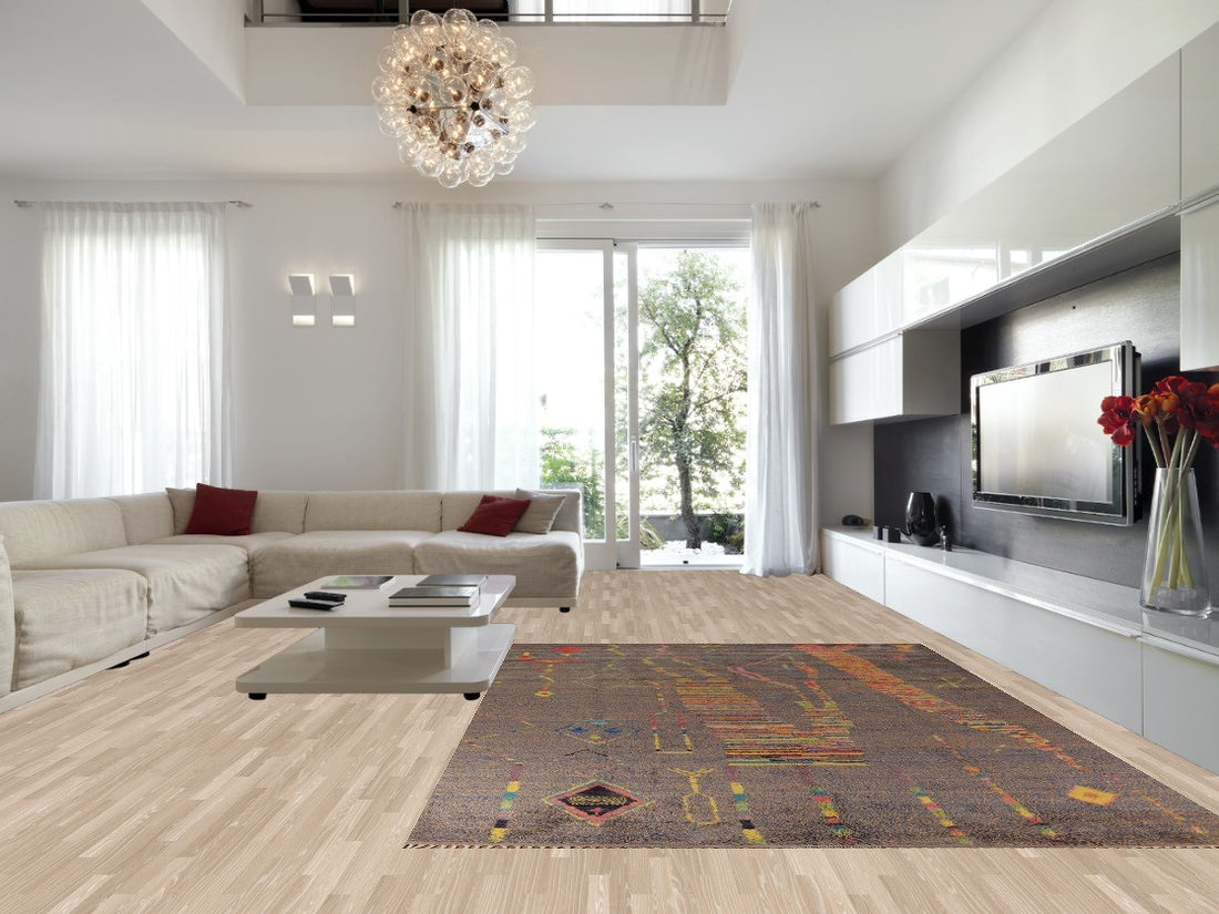Brown & Blue Moroccan Abstract Area Rug 9x13