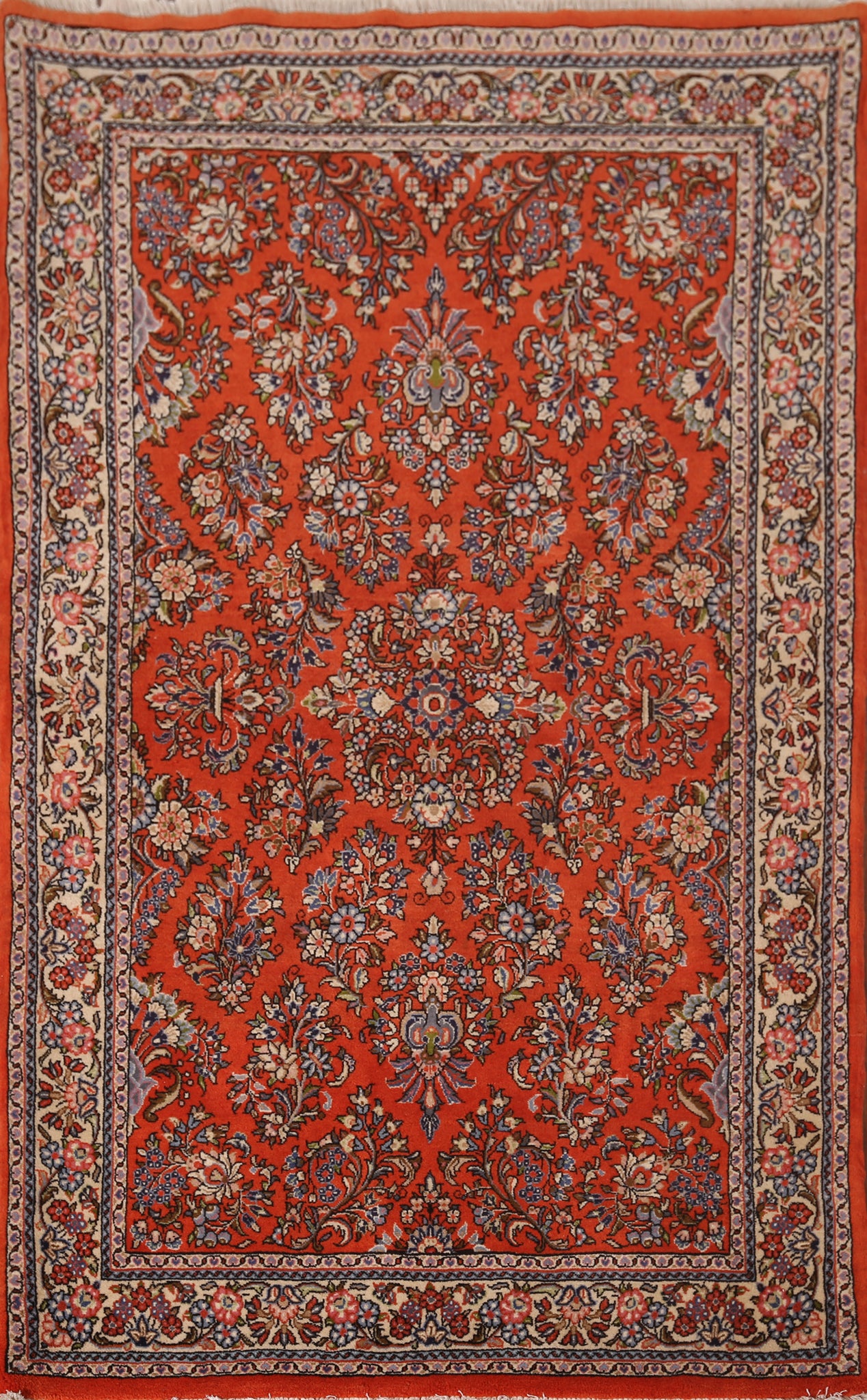 Orange Wool Floral Sarouk Persian Rug 4x6