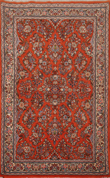 Orange Wool Floral Sarouk Persian Rug 4x6