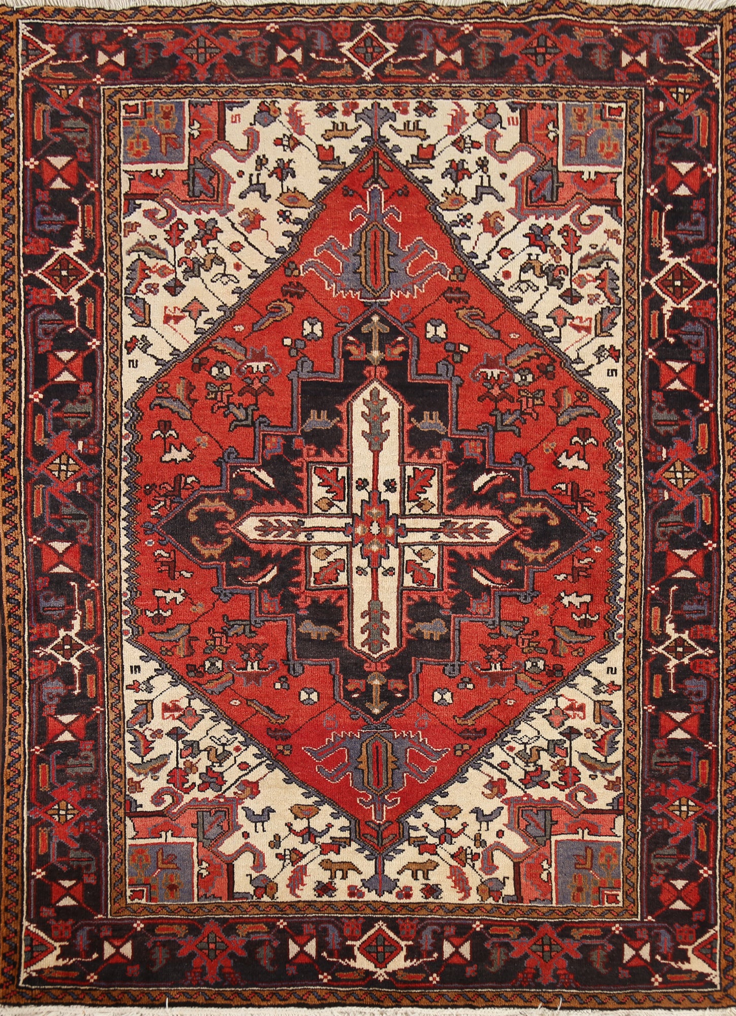 Handmade Wool Geometric Heriz Persian Rug 5x6