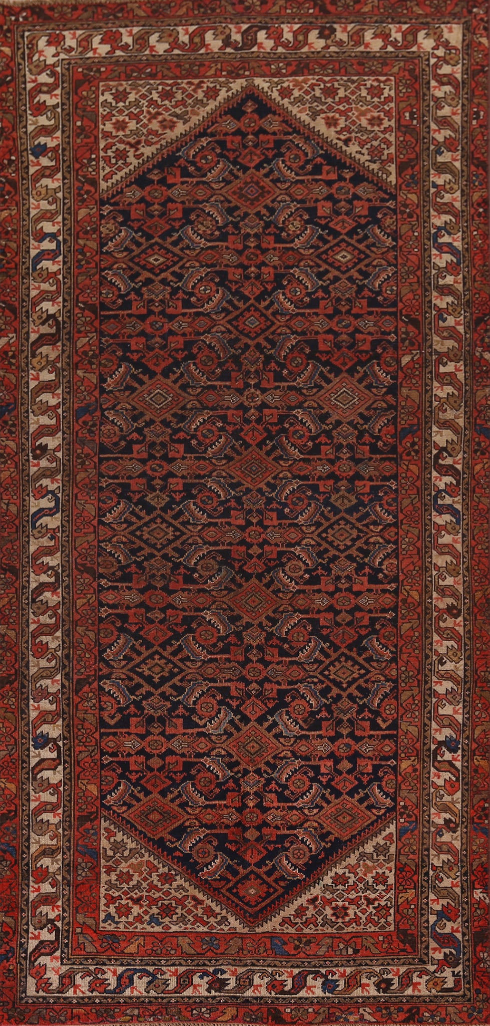Blue & Orange Wool Malayer Persian Living Room Rug 5x11