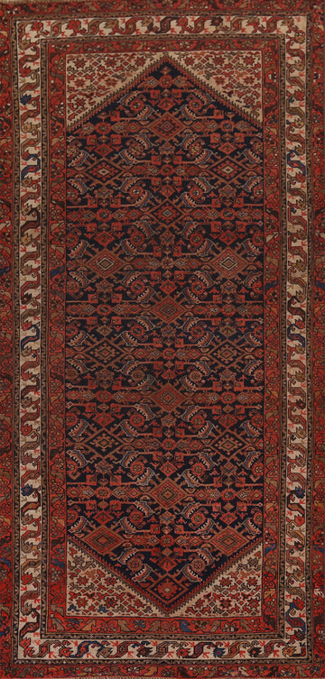 Blue & Orange Wool Malayer Persian Living Room Rug 5x11