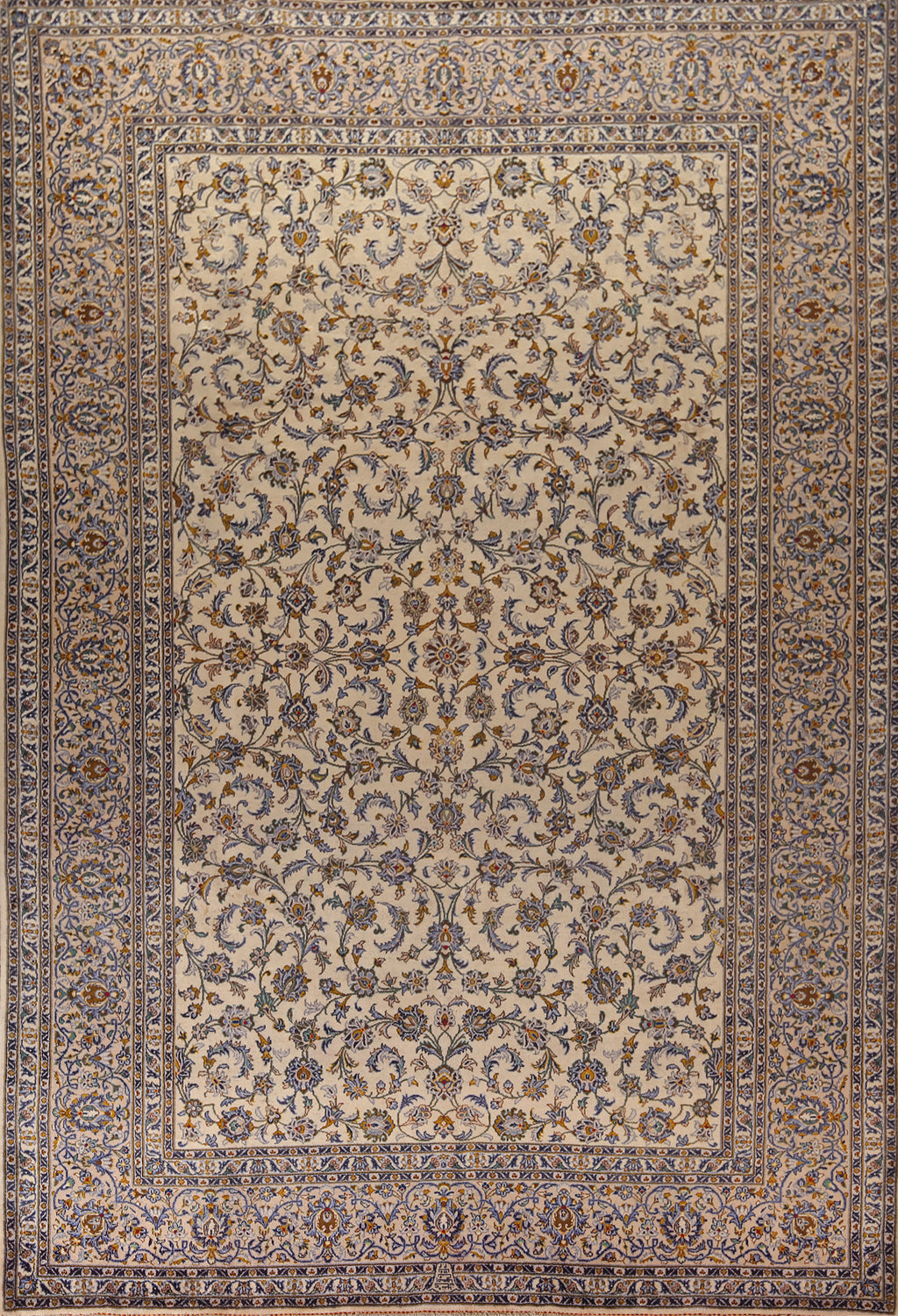 Ivory Floral Wool Kashan Persian Area Rug 10x13