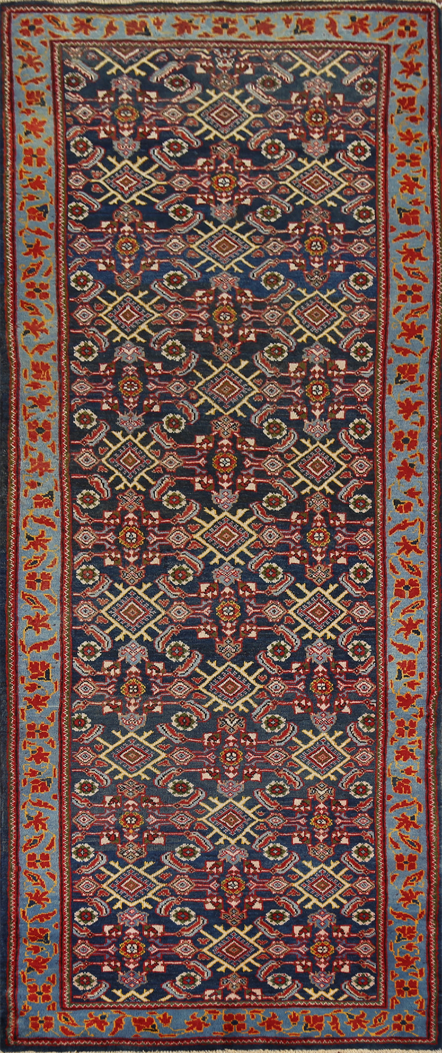 Blue Geometric Mahal Persian Runner Rug 4x10