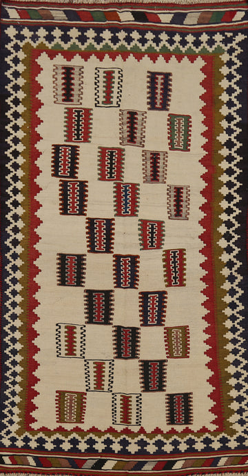 Vegetable Dye Flat Pile Kilim Qashqai Persian Rug 4x7