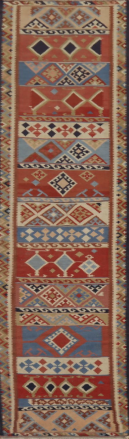 Vegetable Dye Kilim Qashqai Persian Runner Rug 3x13