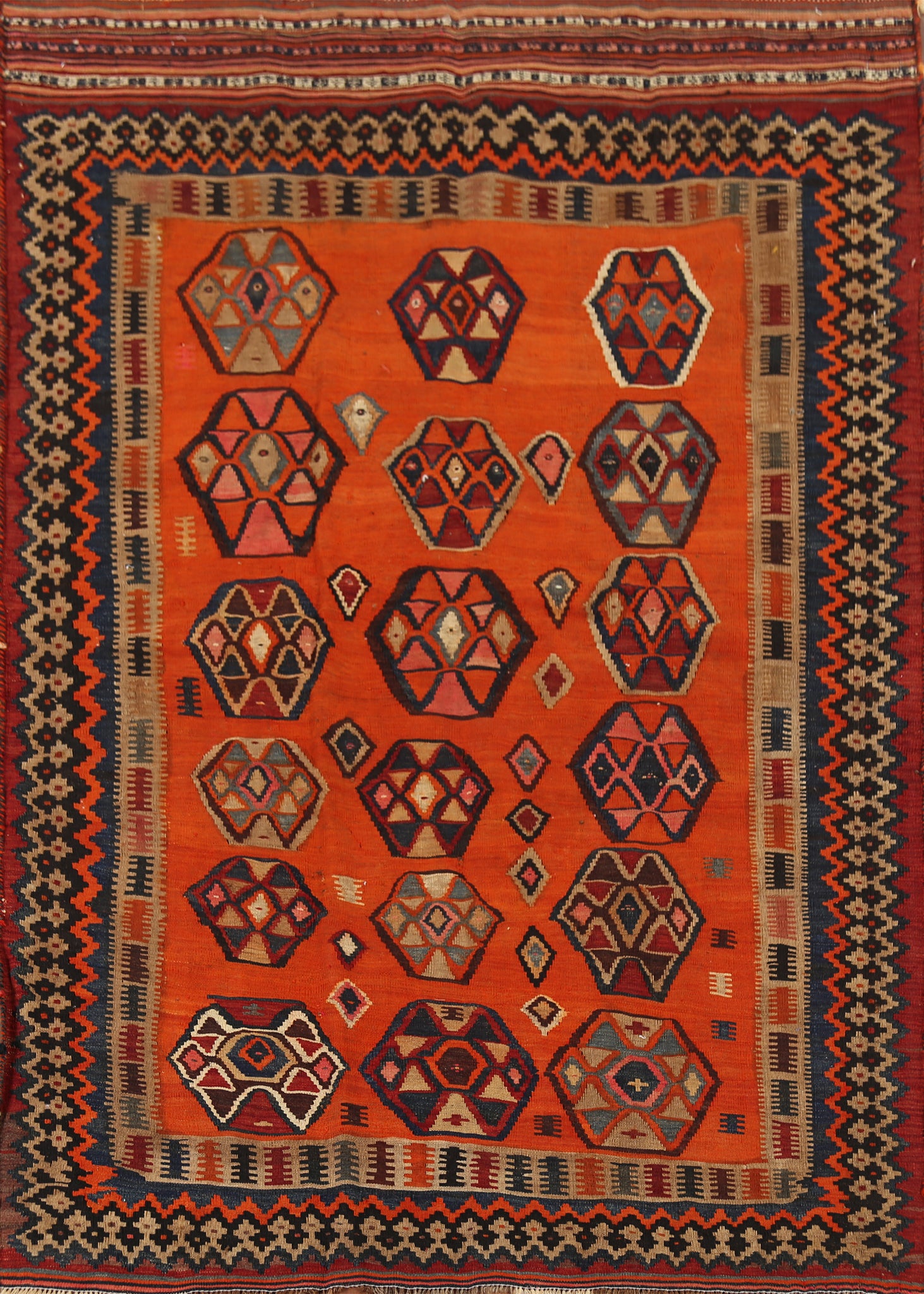 Vegetable Dye Kilim Qashqai Nomadic Persian Rug 5x7