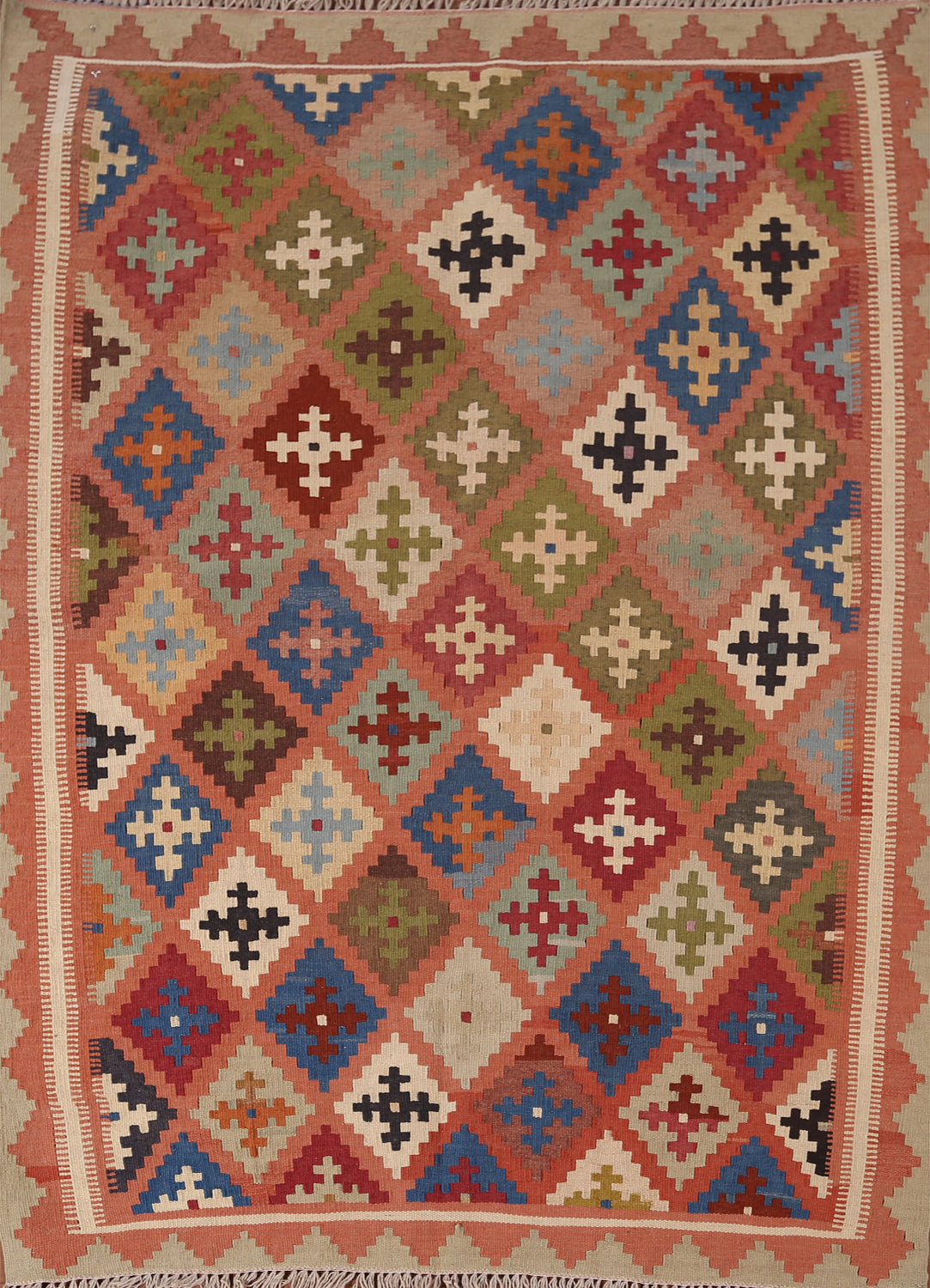 Vegetable Dye Kilim Qashqai Hand-Woven Persian Rug 4x5