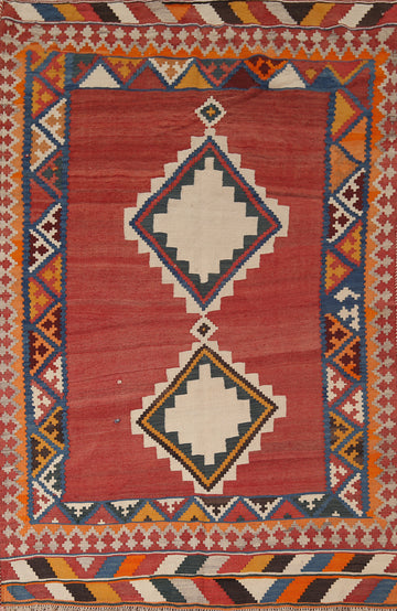 Vegetable Dye Kilim Qashqai Flat Weave Persian Rug 5x7