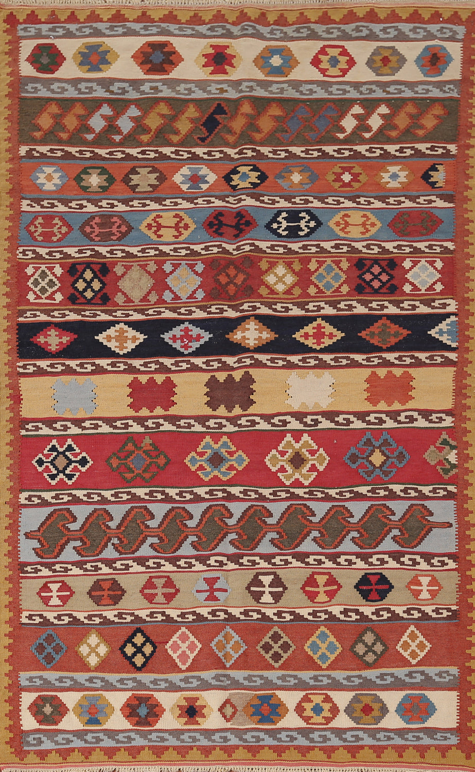 Vegetable Dye Kilim Qashqai Flat Weave Persian Rug 3x6