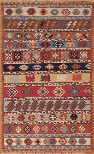 Vegetable Dye Kilim Qashqai Flat Weave Persian Rug 3x6