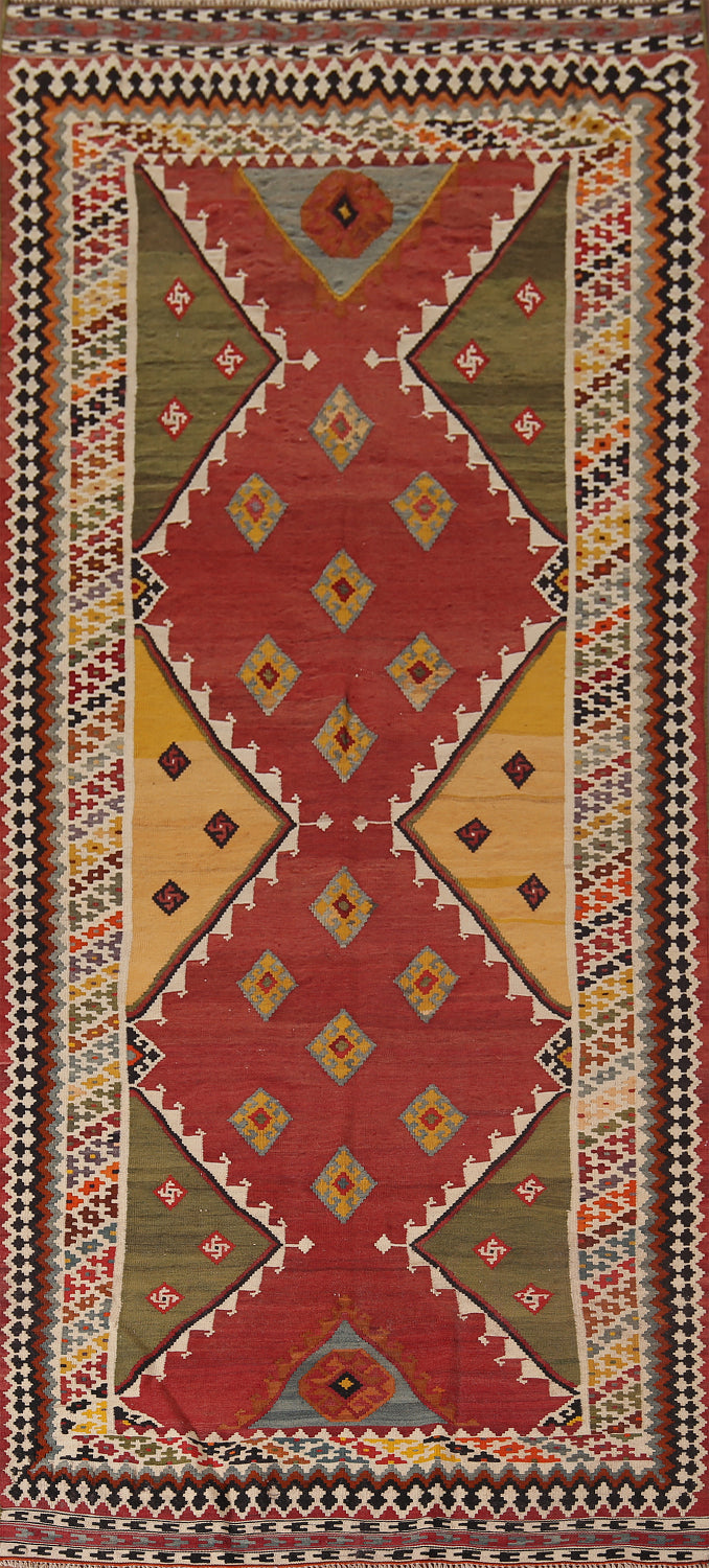 Antique Vegetable Dye Kilim Qashqai Persian Runner Rug 4x11