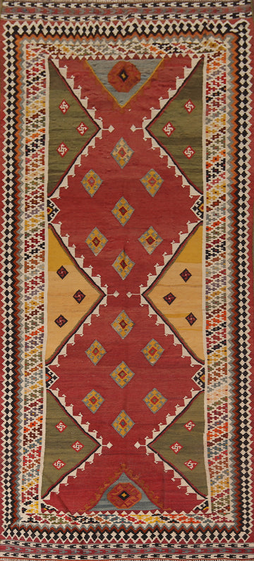 Antique Vegetable Dye Kilim Qashqai Persian Runner Rug 4x11
