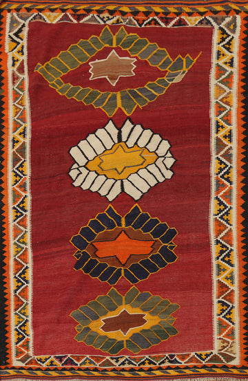 Vegetable Dye Kilim Qashqai Flat Weave Persian Rug 5x7