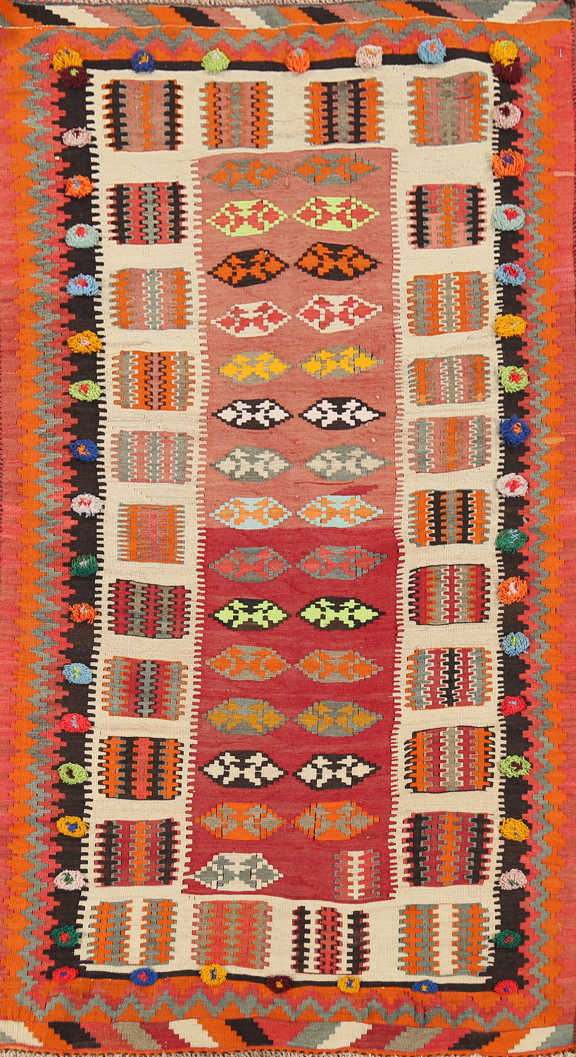 Vegetable Dye Kilim Qashqai Hand-Woven Wool Persian Rug 4x7