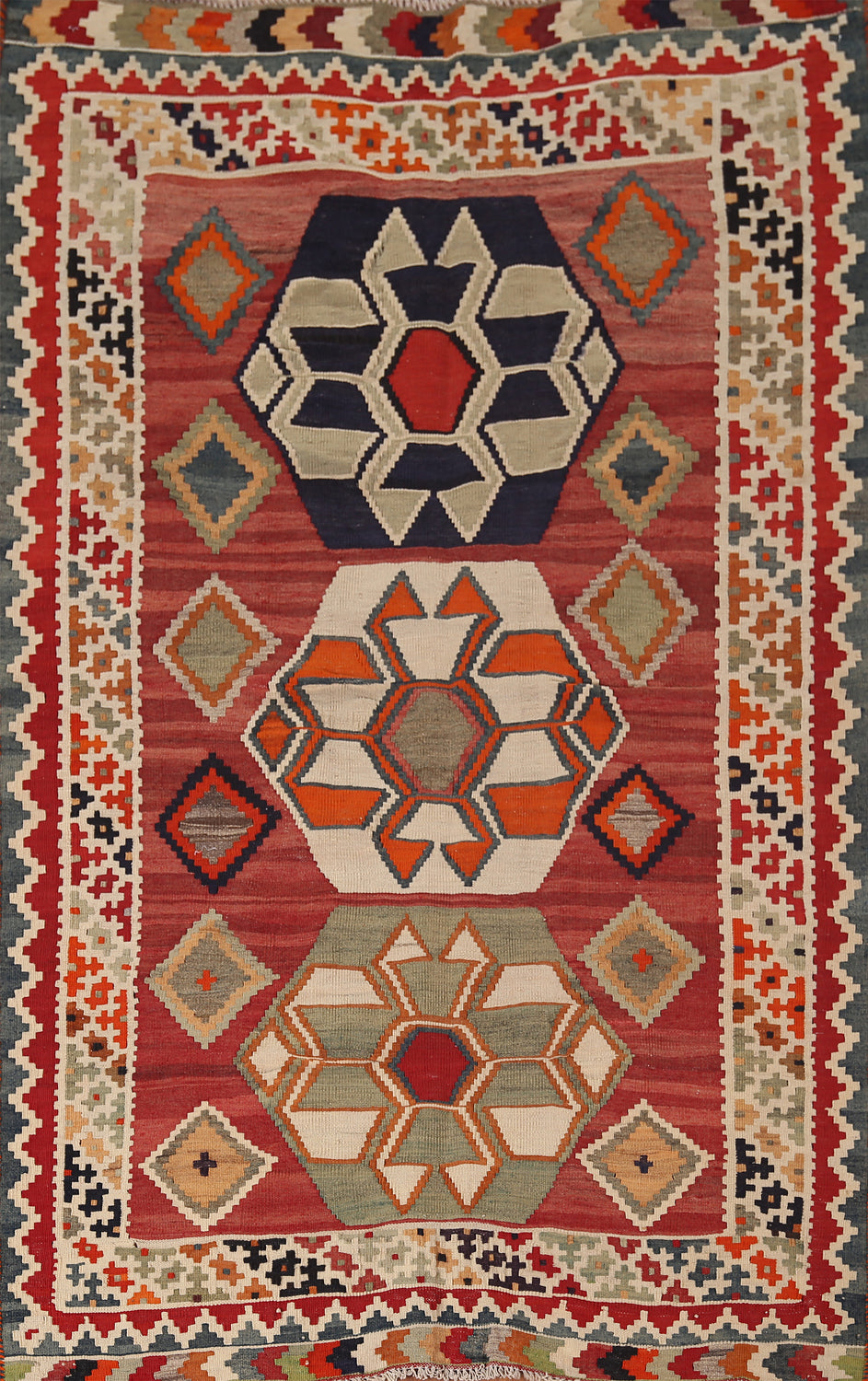 Vegetable Dye Kilim Qashqai Nomadic Persian Rug 4x7