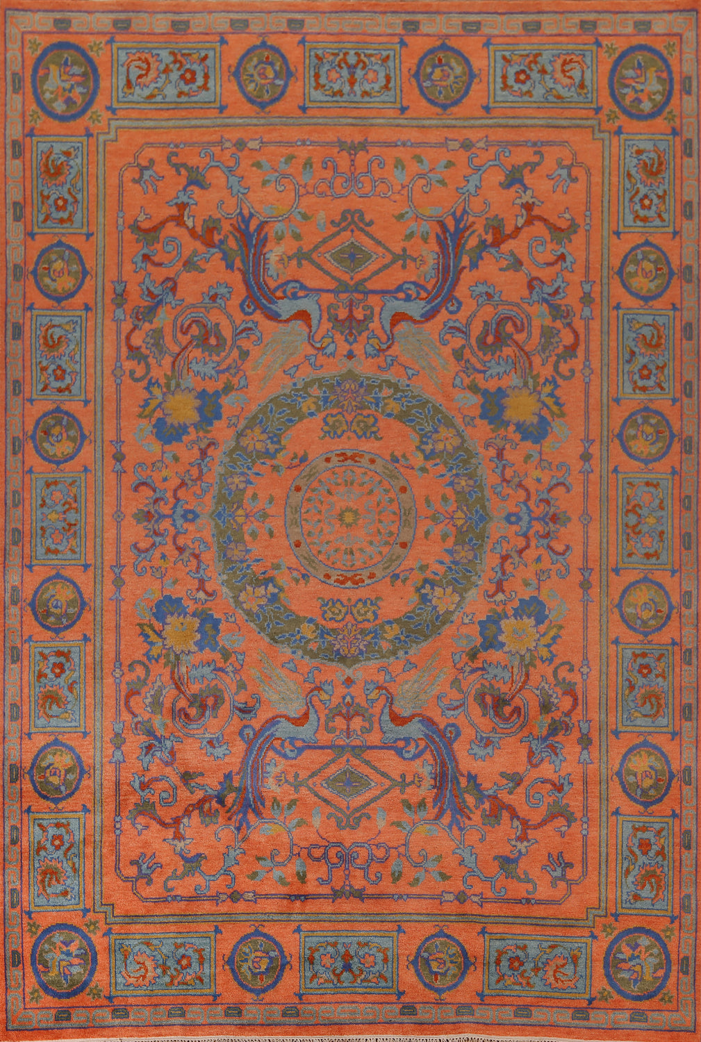 Orange Geometric Khotan Oriental Area Rug 9x12
