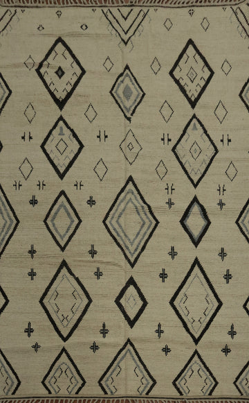 Chic Neutral Moroccan Area Rug 8x11 with Bold Geometric Diamond Patterns