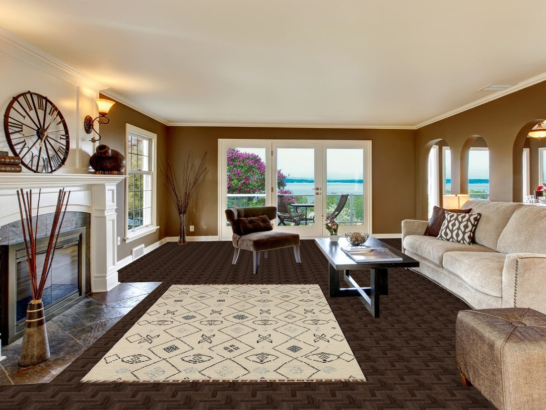 All-Over Ivory Moroccan Oriental Area Rug 5x9