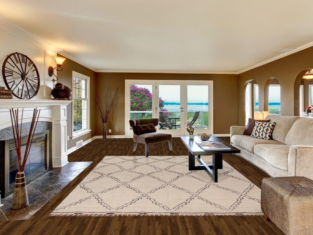 All-Over Trellis Ivory Moroccan Wool Area Rug 8x11