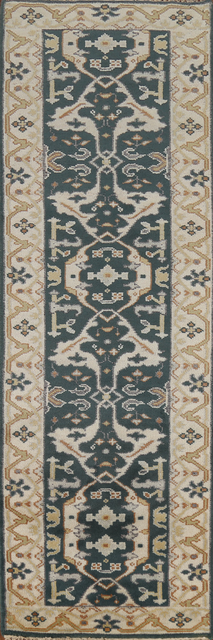 Handmade Green Oushak Oriental Runner Rug 3x10