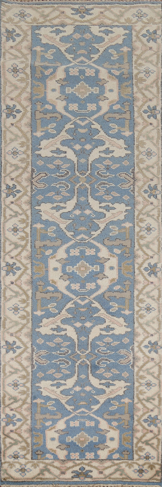 Light Blue Handmade Oushak Indian Runner Rug 3x10