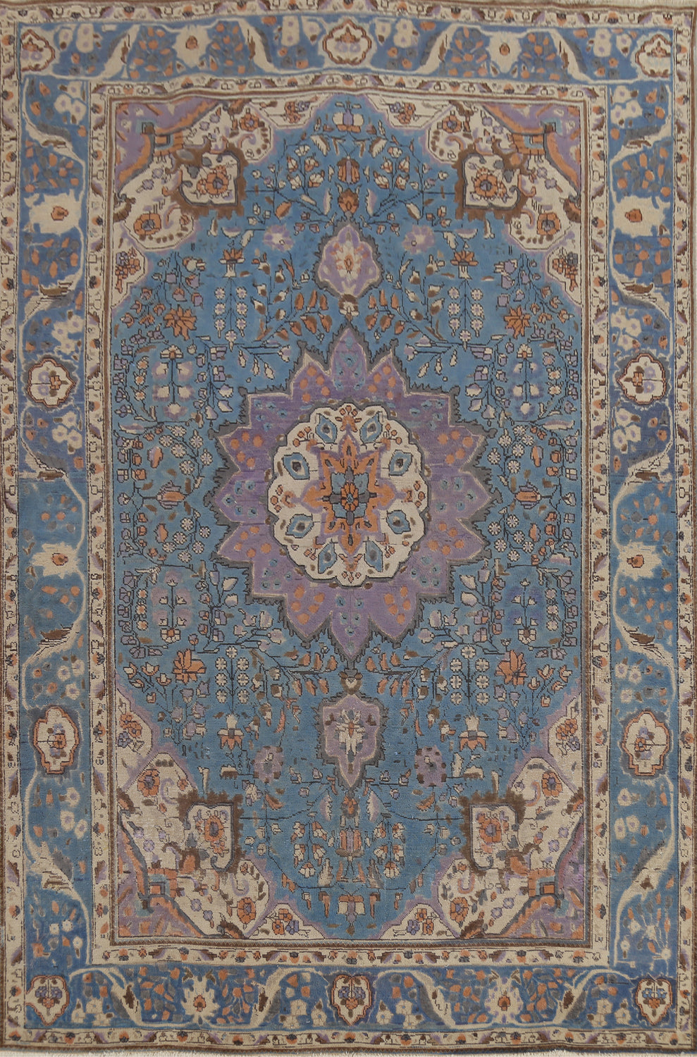 Blue Handmade Floral Tabriz Persian Area Rug 7x10