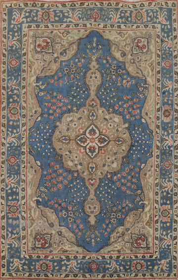 Hand-Knotted Blue Wool Tabriz Persian Area Rug 7x10