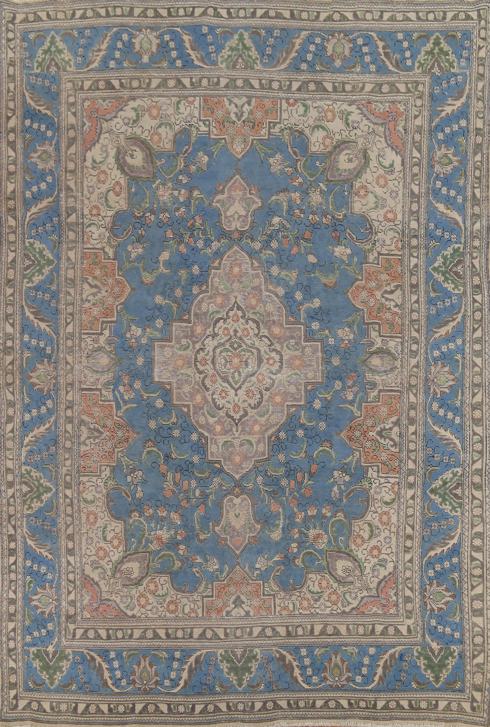 Handmade Blue Floral Tabriz Persian Area Rug 8x11