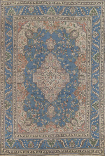 Handmade Blue Floral Tabriz Persian Area Rug 8x11