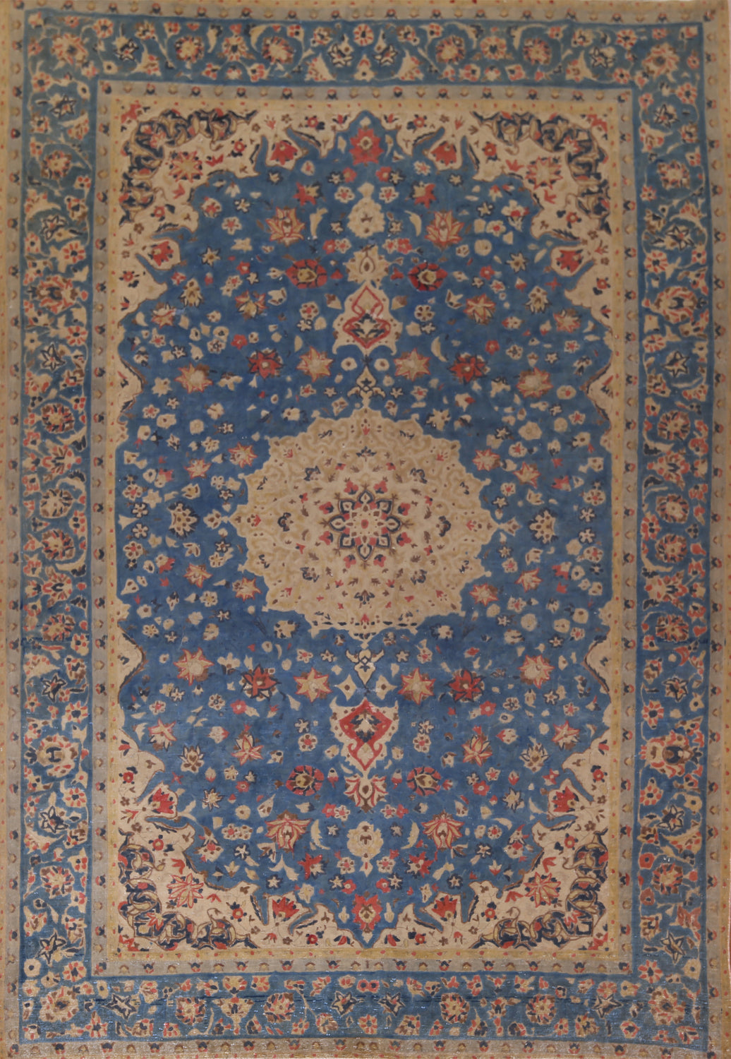 Vintage Blue Floral Tabriz Persian Area Rug 9x12