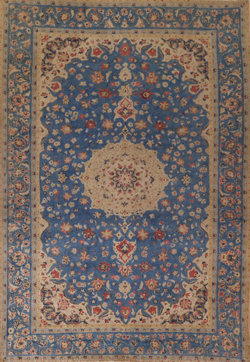 Vintage Blue Floral Tabriz Persian Area Rug 9x12