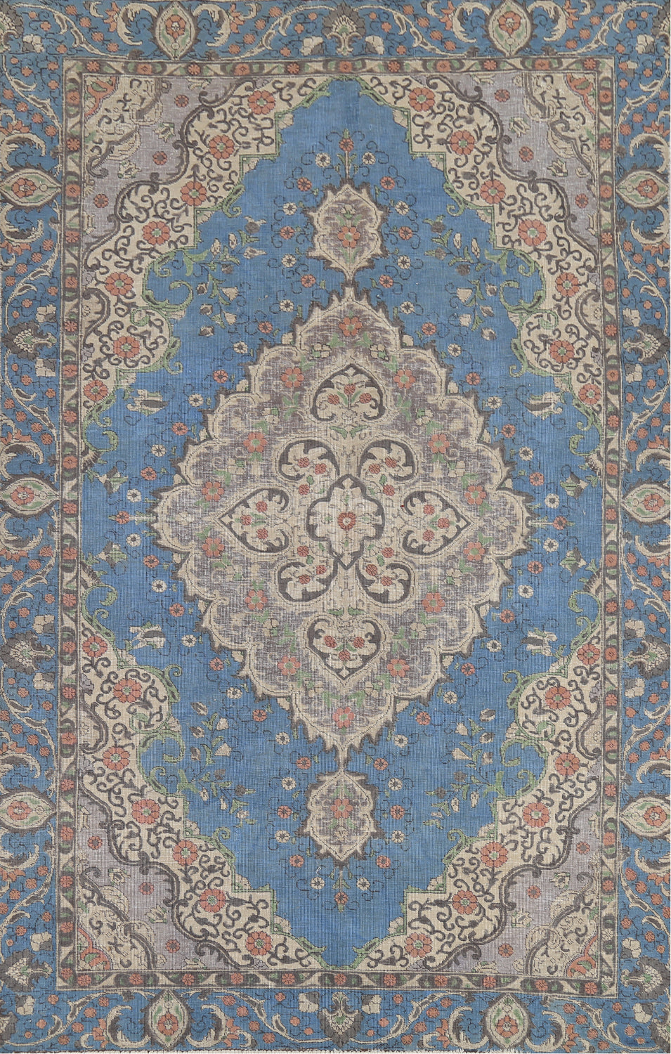 Distressed Blue Tabriz Persian Area Rug 7x11