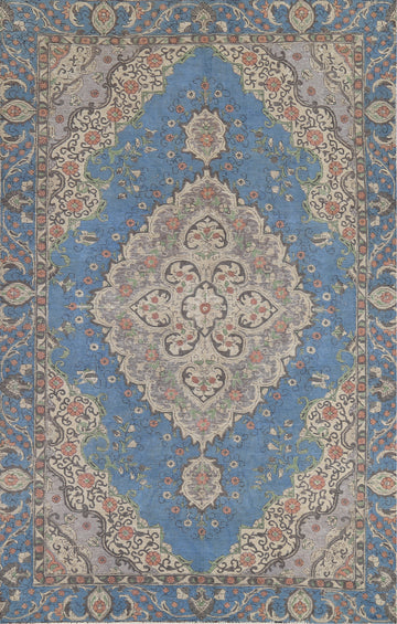 Distressed Blue Tabriz Persian Area Rug 7x11