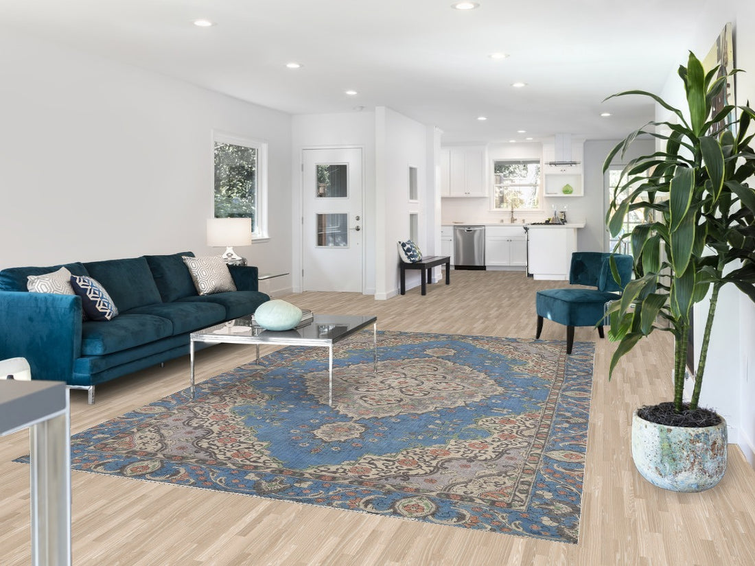 Distressed Blue Tabriz Persian Area Rug 7x11