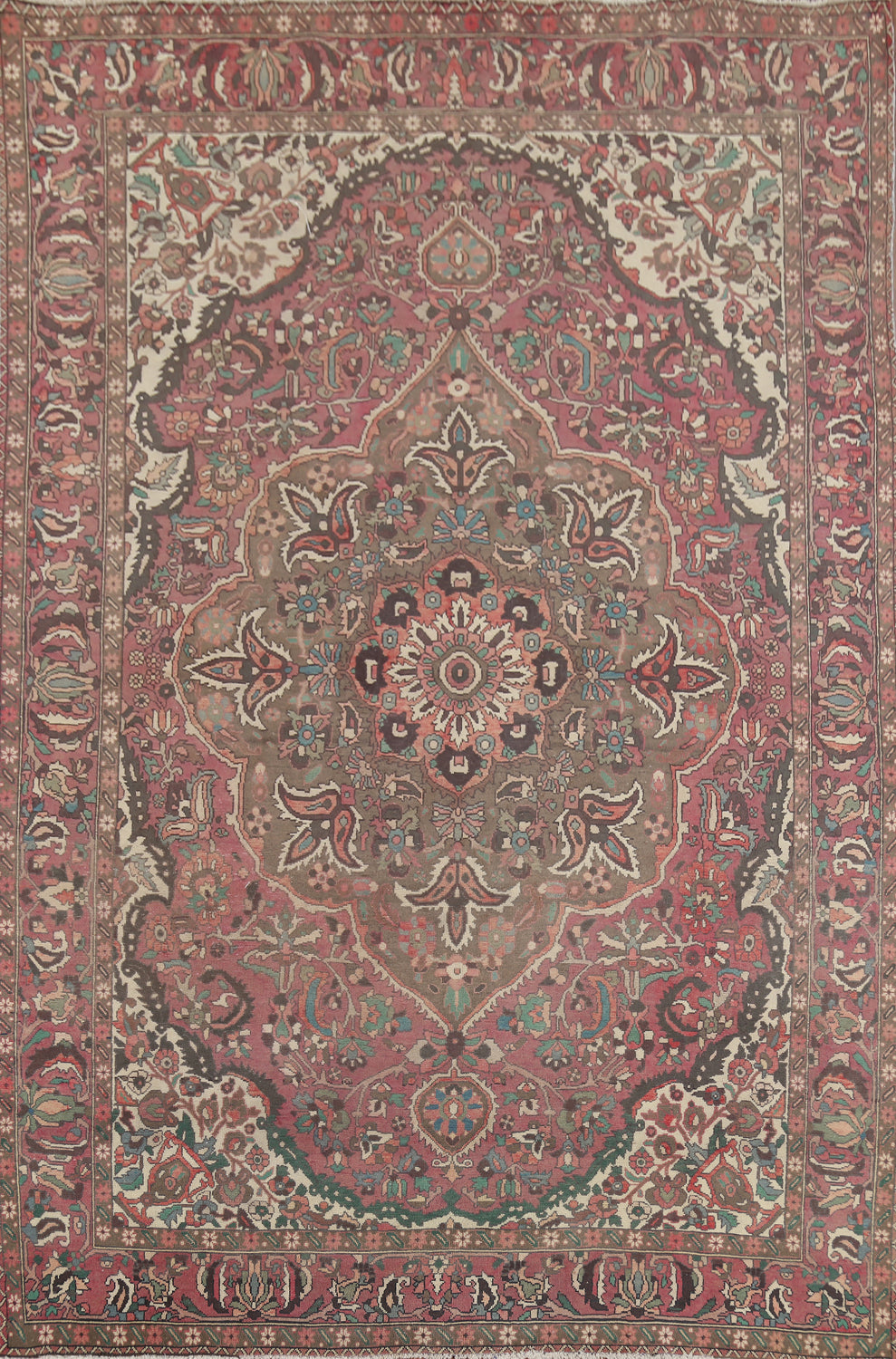 Vintage Pink Floral Bakhtiari Persian Area Rug 7x10
