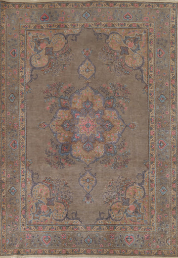 Distressed Brown Wool Tabriz Persian Area Rug 8x11