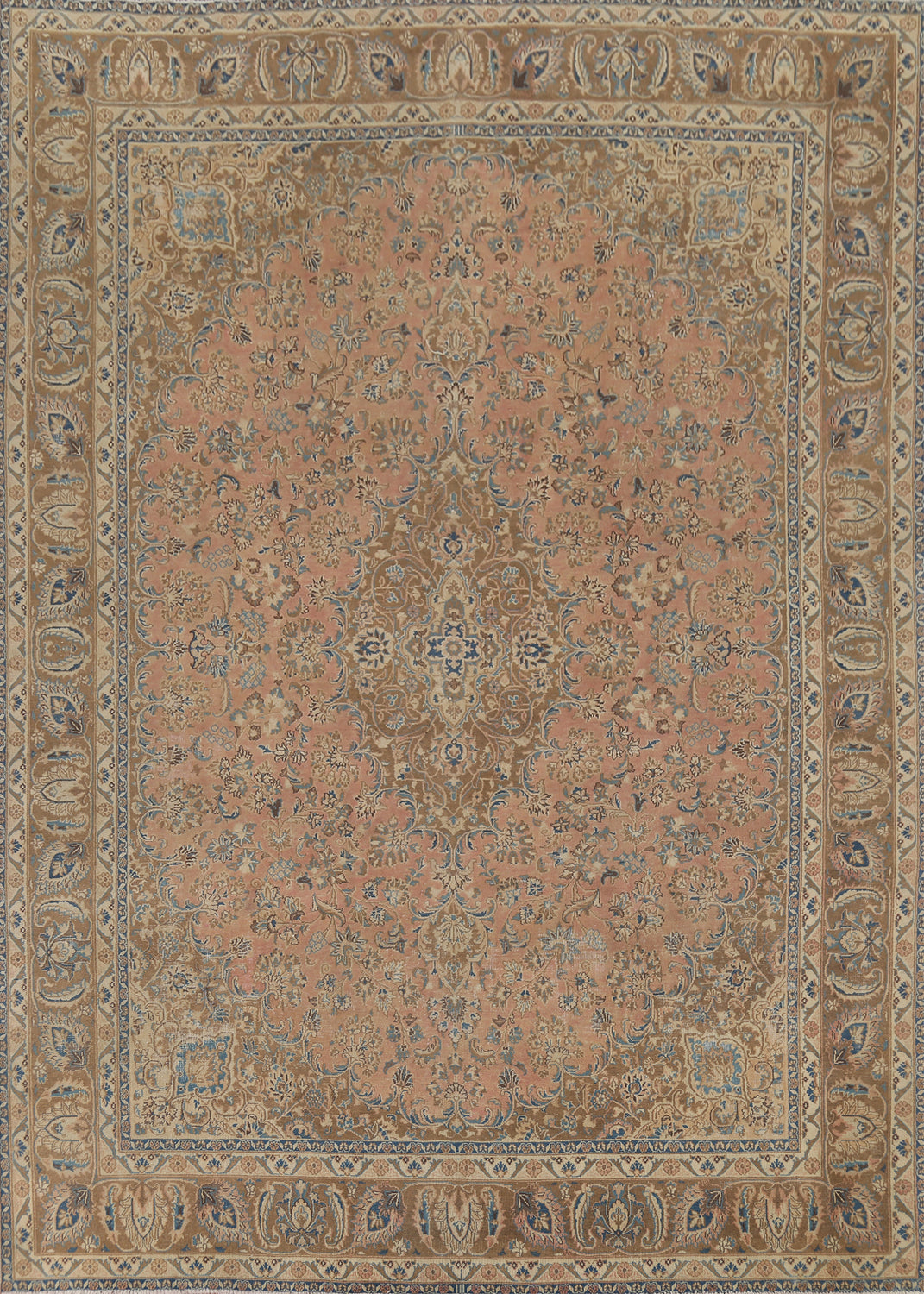 Traditional Pink Floral Mashad Persian Area Rug 9x12