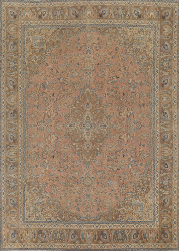 Traditional Pink Floral Mashad Persian Area Rug 9x12