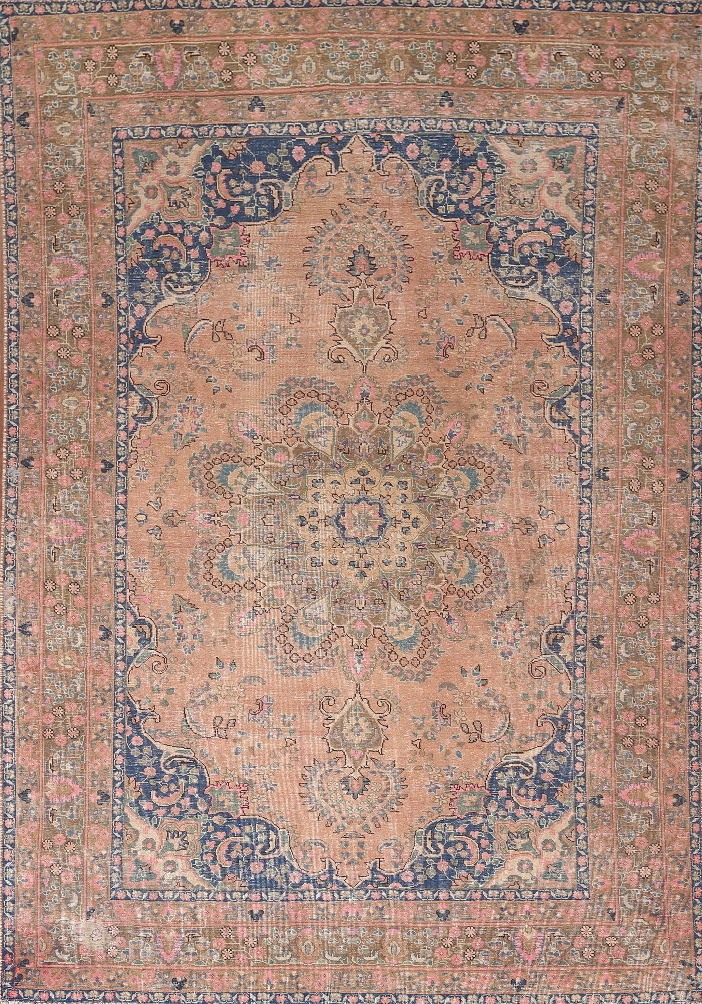 Distressed Floral Wool Mashad Persian Area Rug 6x10