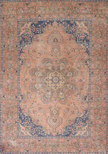 Distressed Floral Wool Mashad Persian Area Rug 6x10