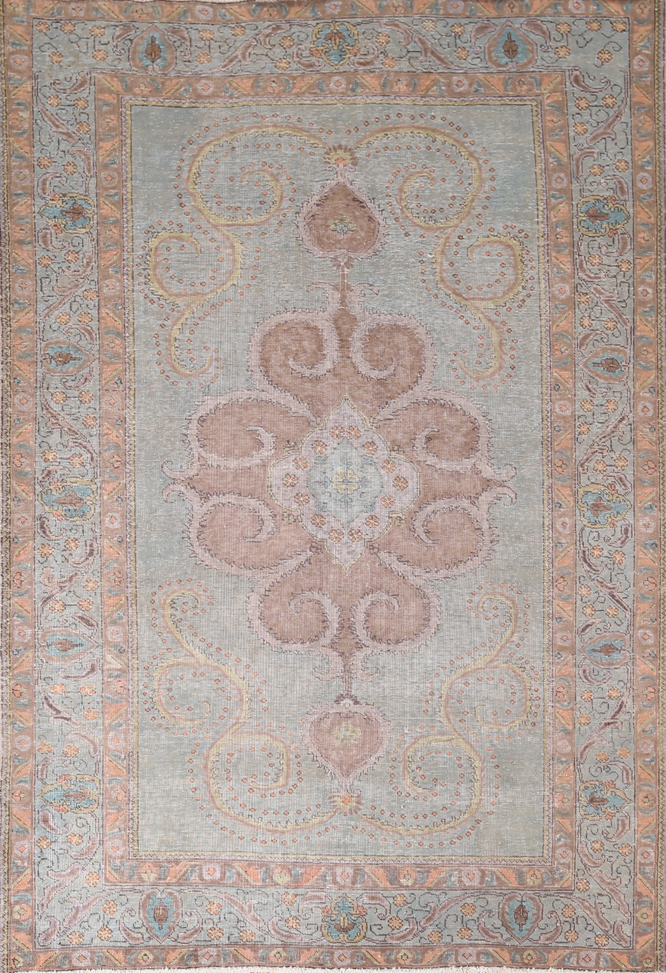 Distressed Green Tabriz Persian Area Rug 6x10