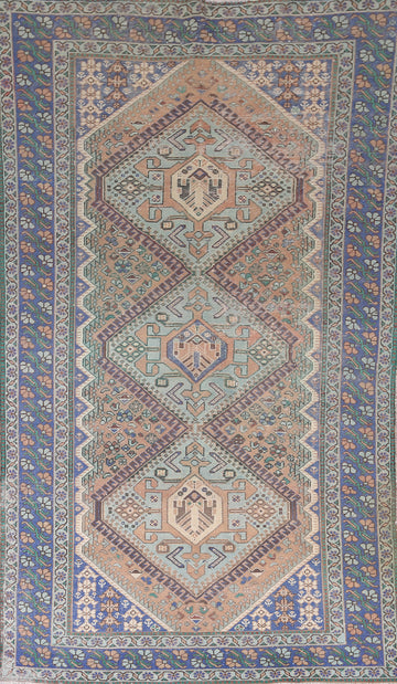 Distressed Geometric Bakhtiari Persian Area Rug 5x11